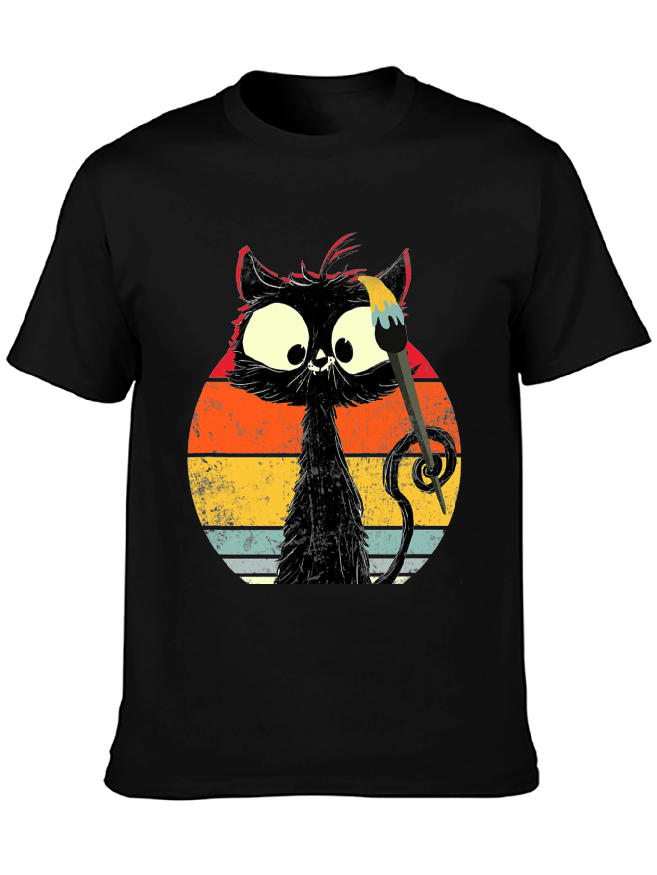 Whimsical Cat Artist Graphic Tee