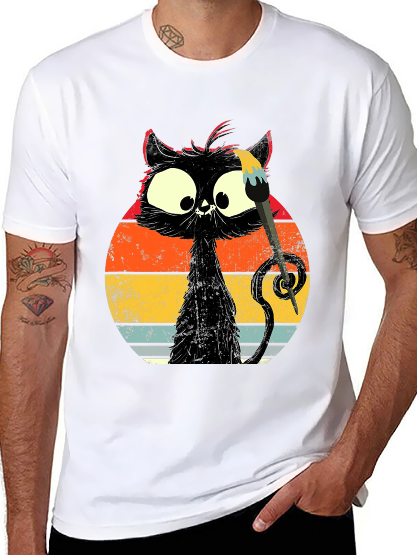 Whimsical Cat Artist Graphic Tee