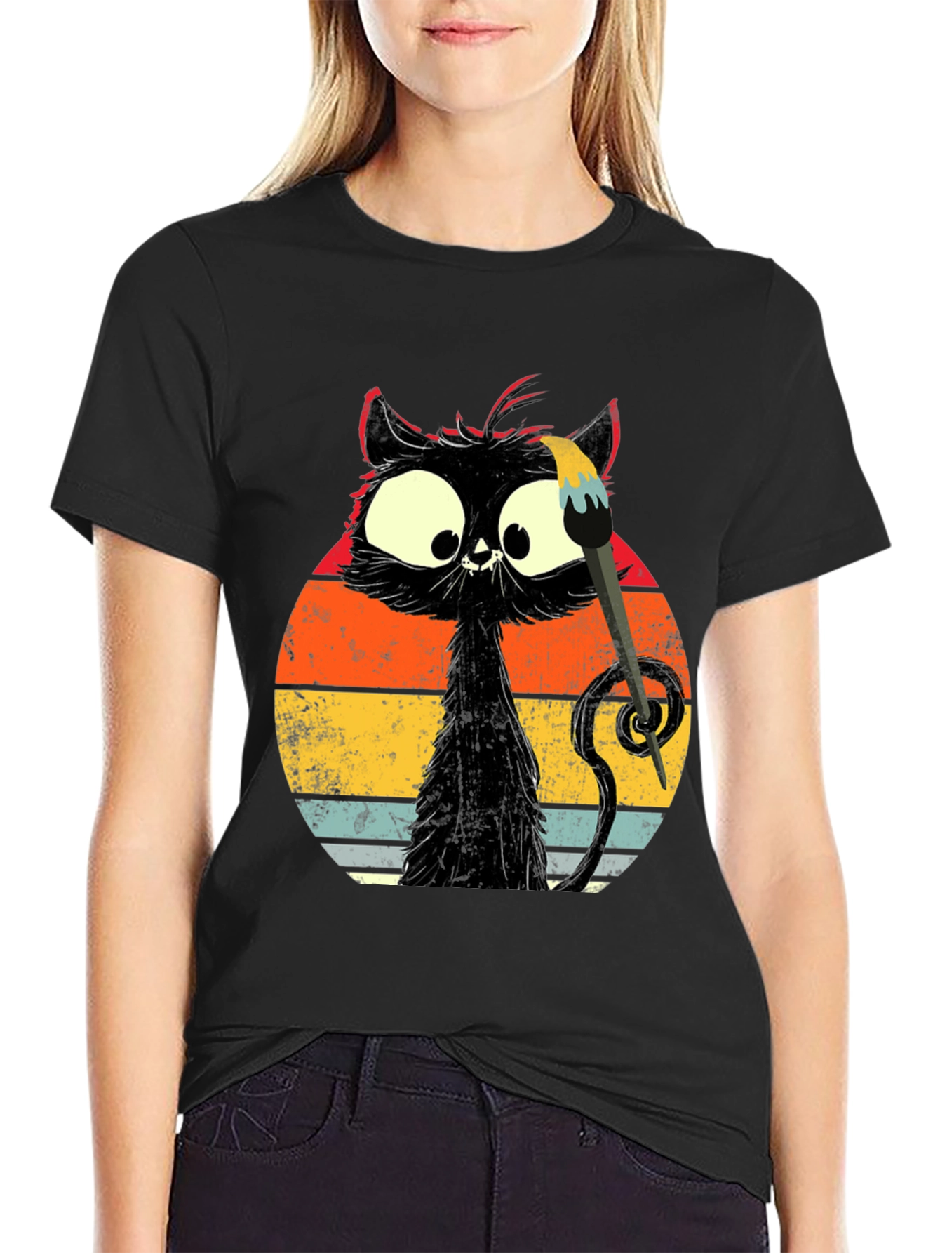 Whimsical Cat Artist Graphic Tee