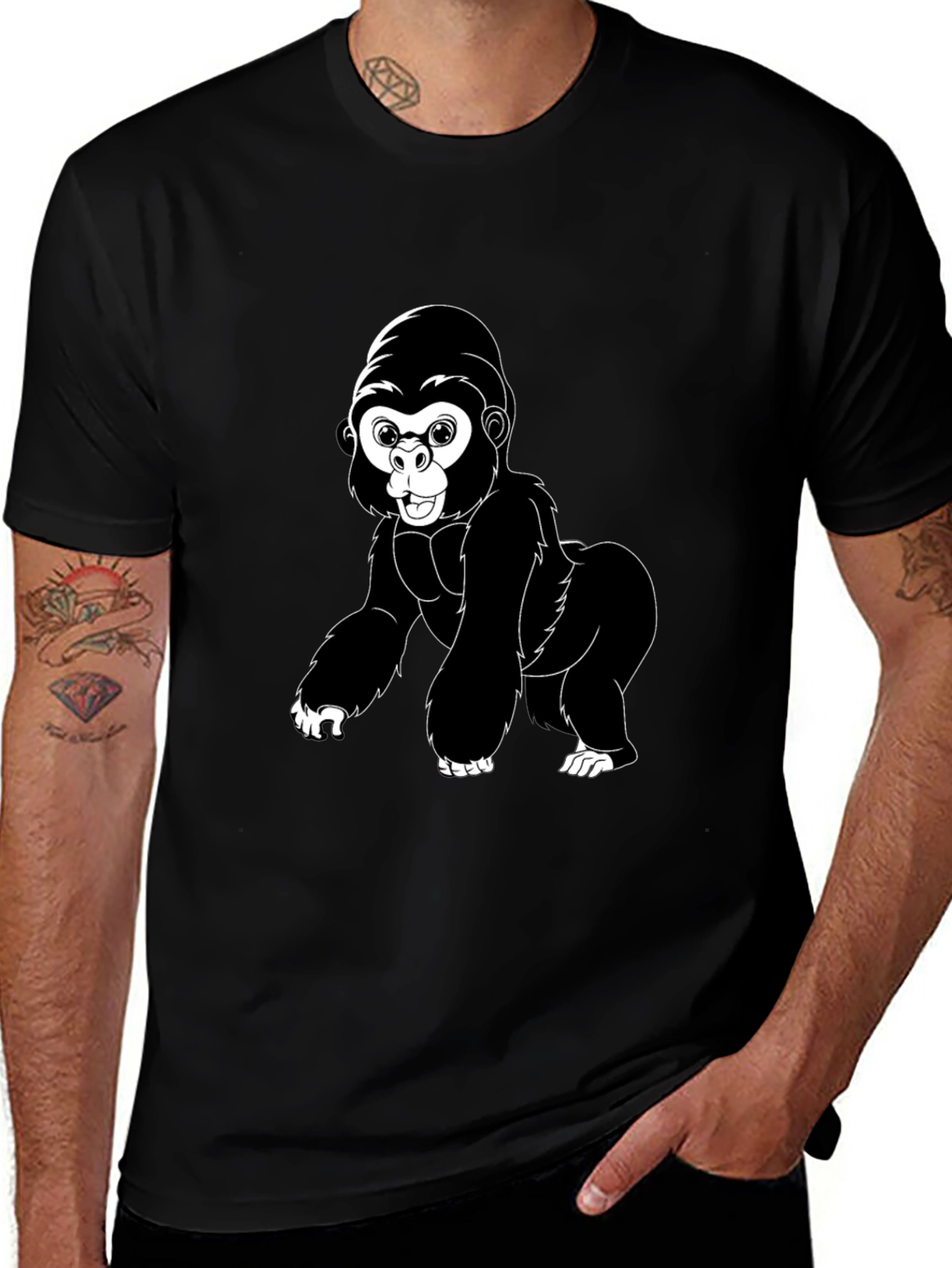 Cartoon Gorilla Graphic Tee - Black