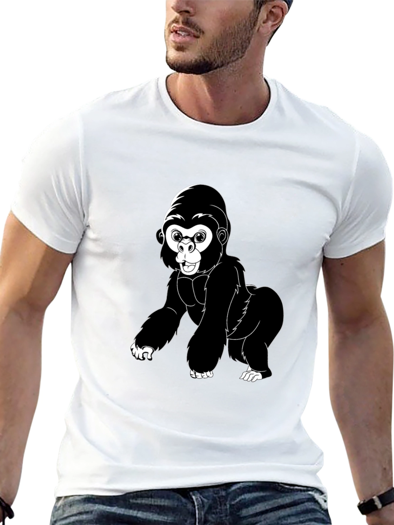 Cartoon Gorilla Graphic Tee - Black