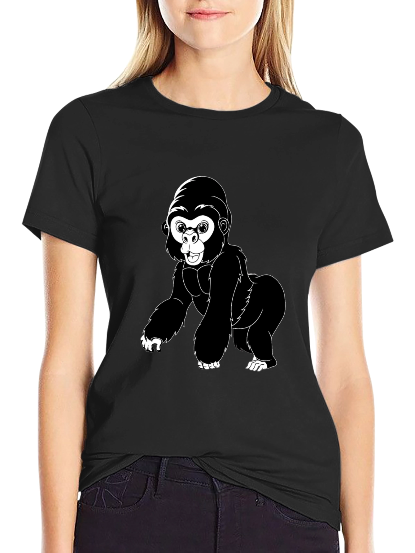 Cartoon Gorilla Graphic Tee - Black