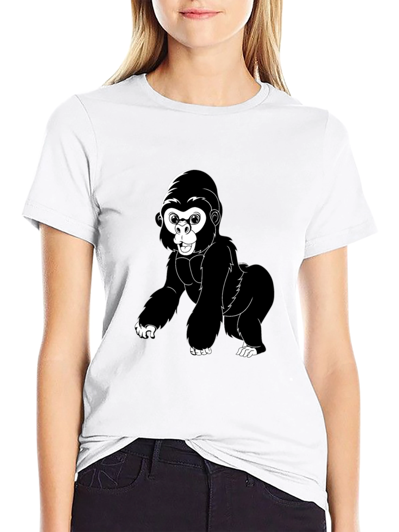 Cartoon Gorilla Graphic Tee - Black