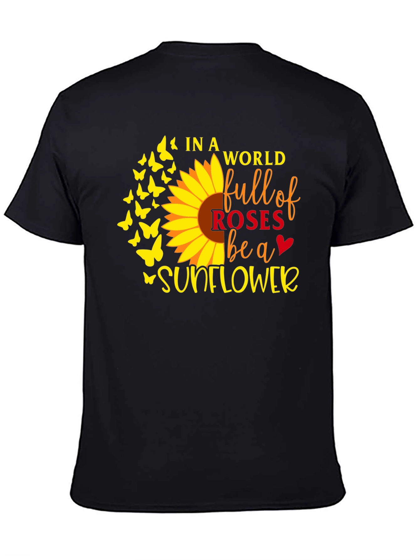 Sunflower Butterfly Graphic T-Shirt - Black