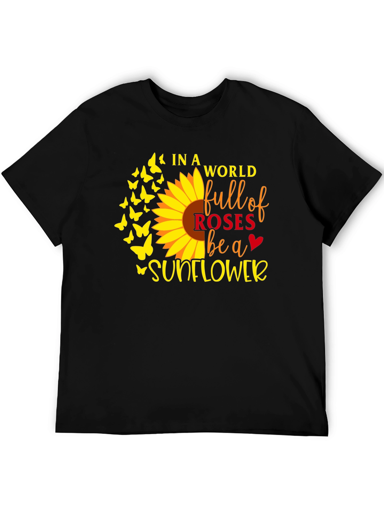 Sunflower Butterfly Graphic T-Shirt - Black