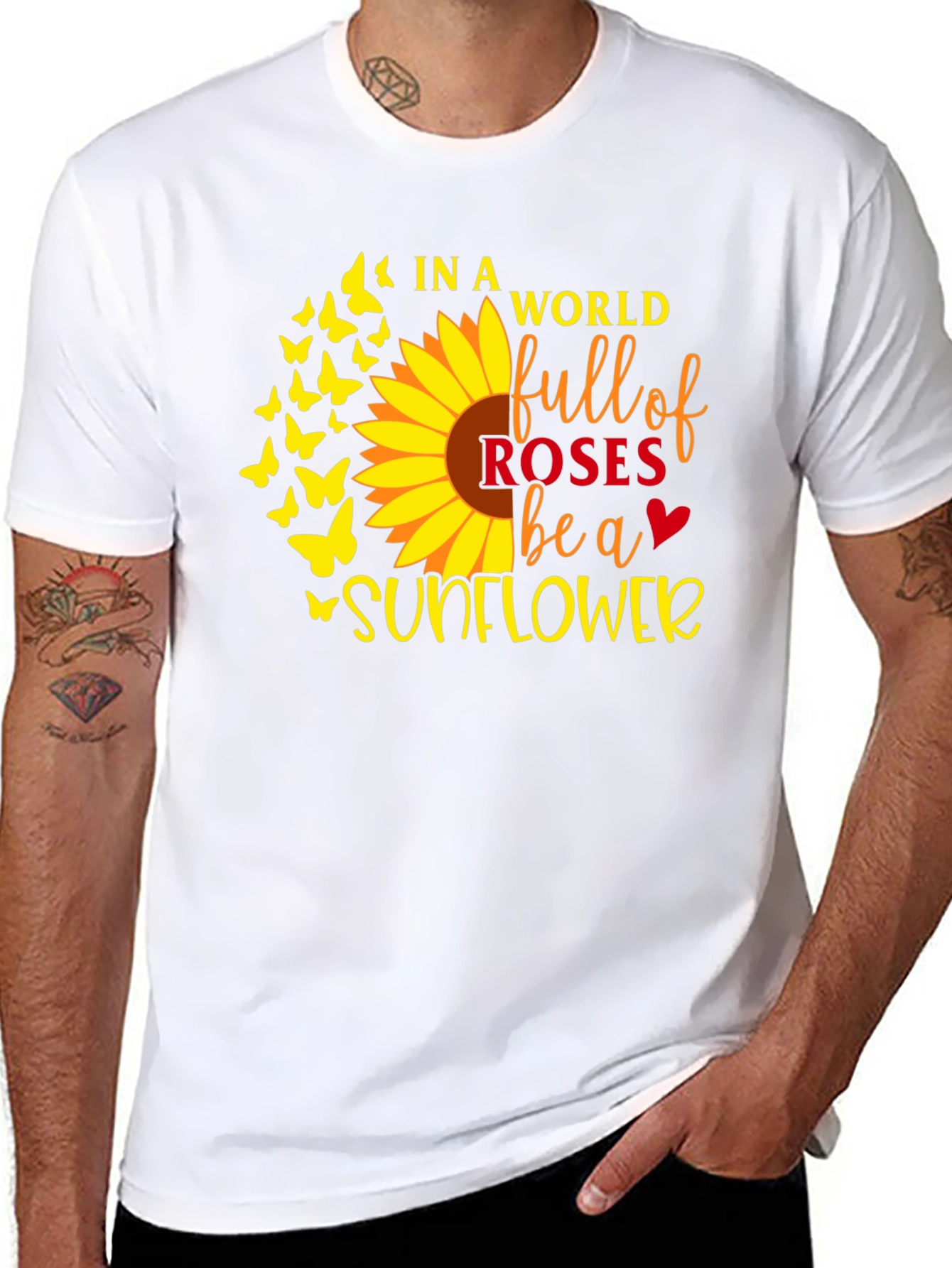 Sunflower Butterfly Graphic T-Shirt - Black