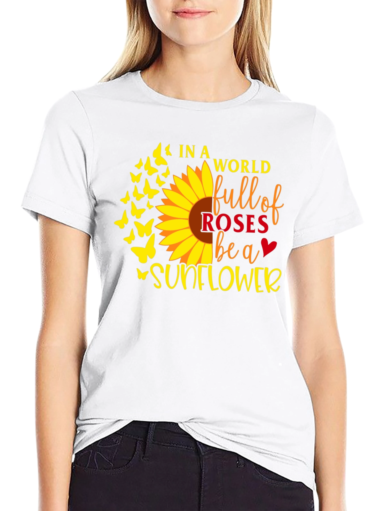 Sunflower Butterfly Graphic T-Shirt - Black