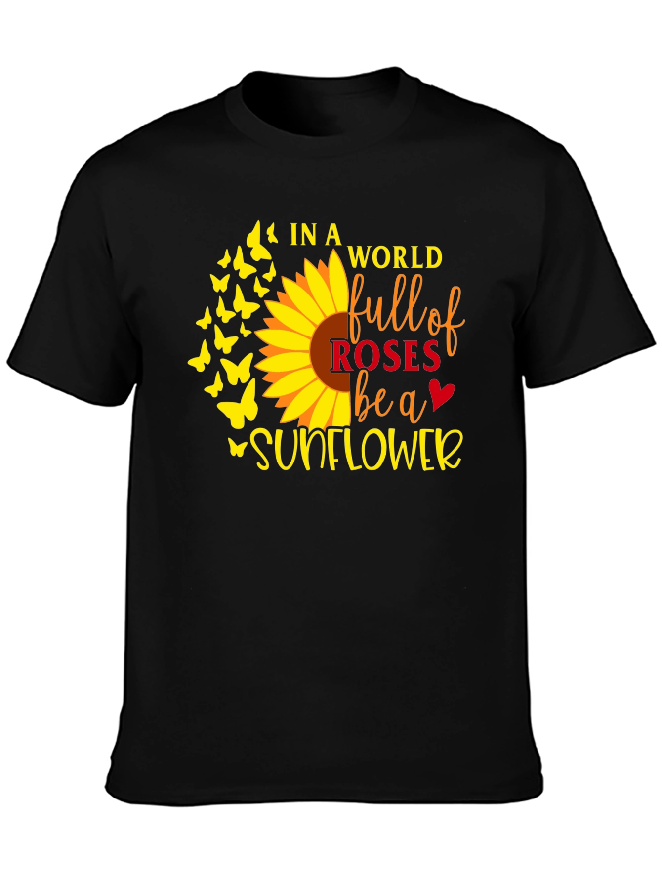 Sunflower Butterfly Graphic T-Shirt - Black