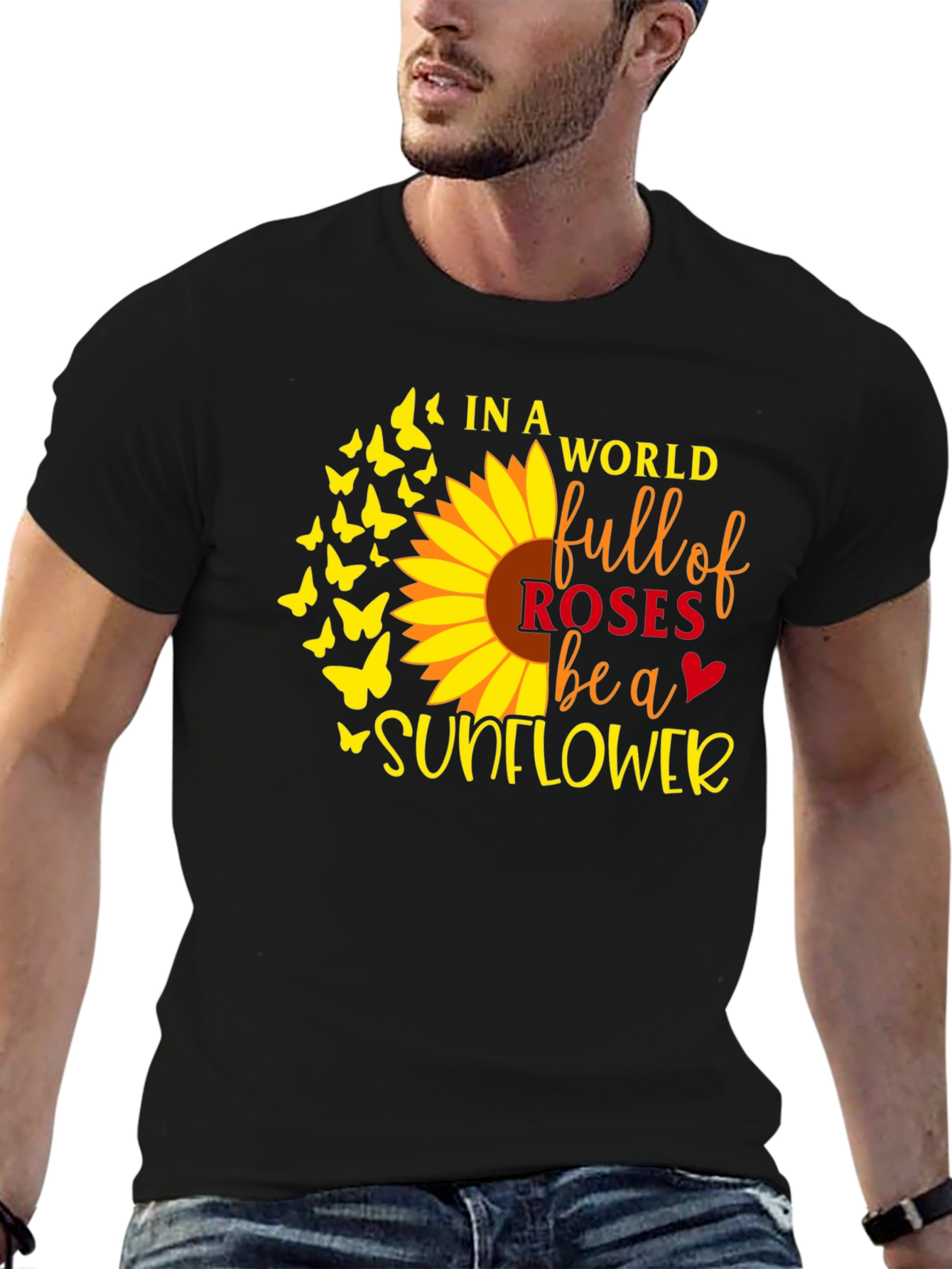 Sunflower Butterfly Graphic T-Shirt - Black
