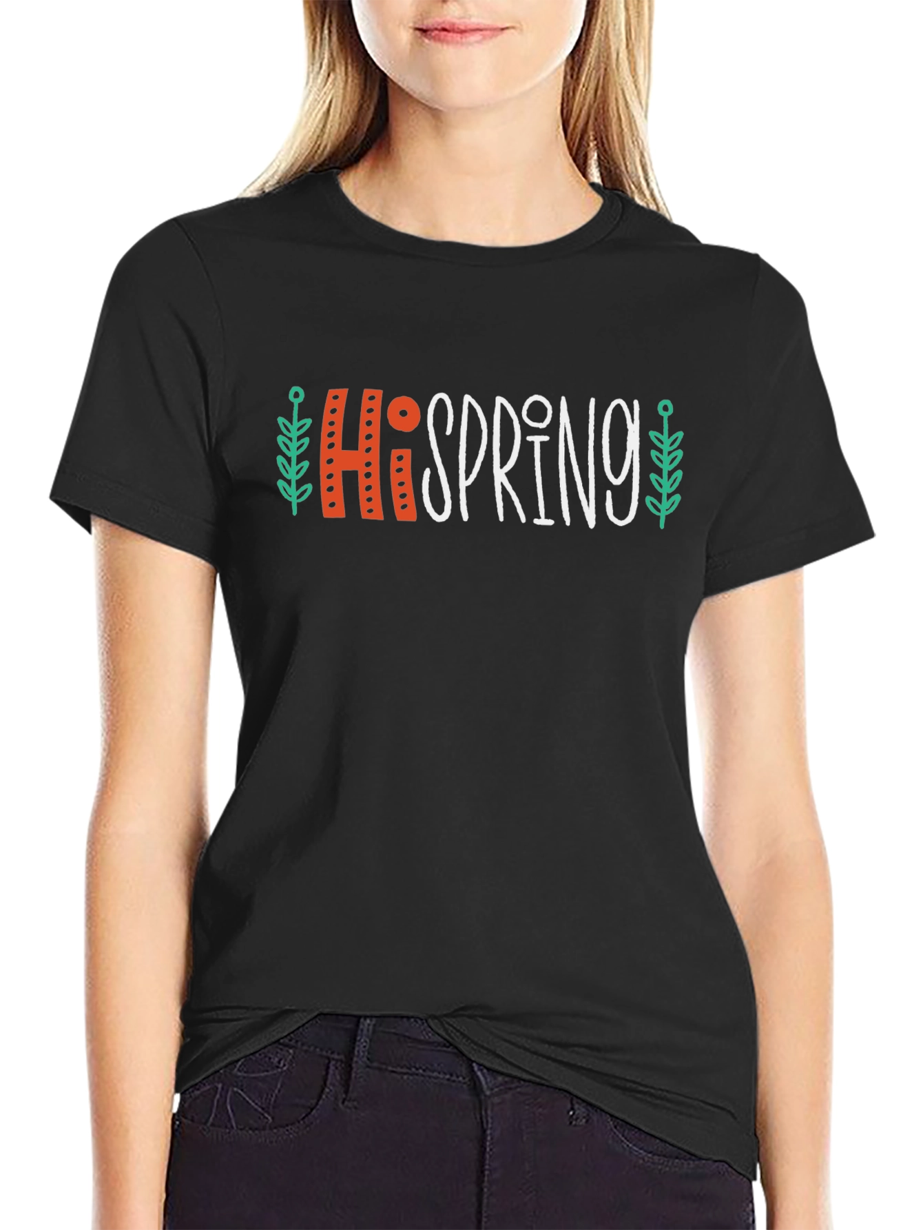 Hi Spring Graphic T-Shirt Casual Crew Neck Tee