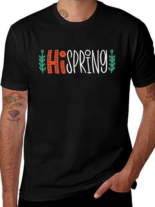 Hi Spring Graphic T-Shirt Casual Crew Neck Tee