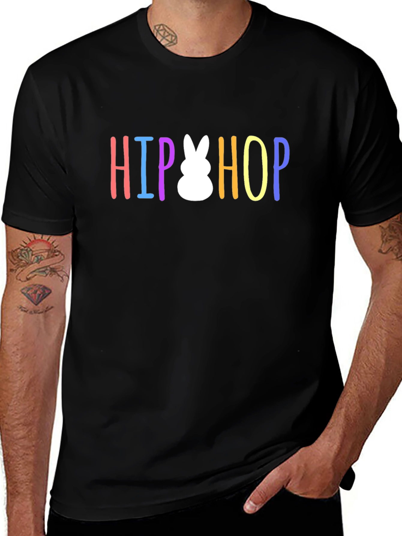 Hip Hop Easter Bunny Graphic T-Shirt - Black