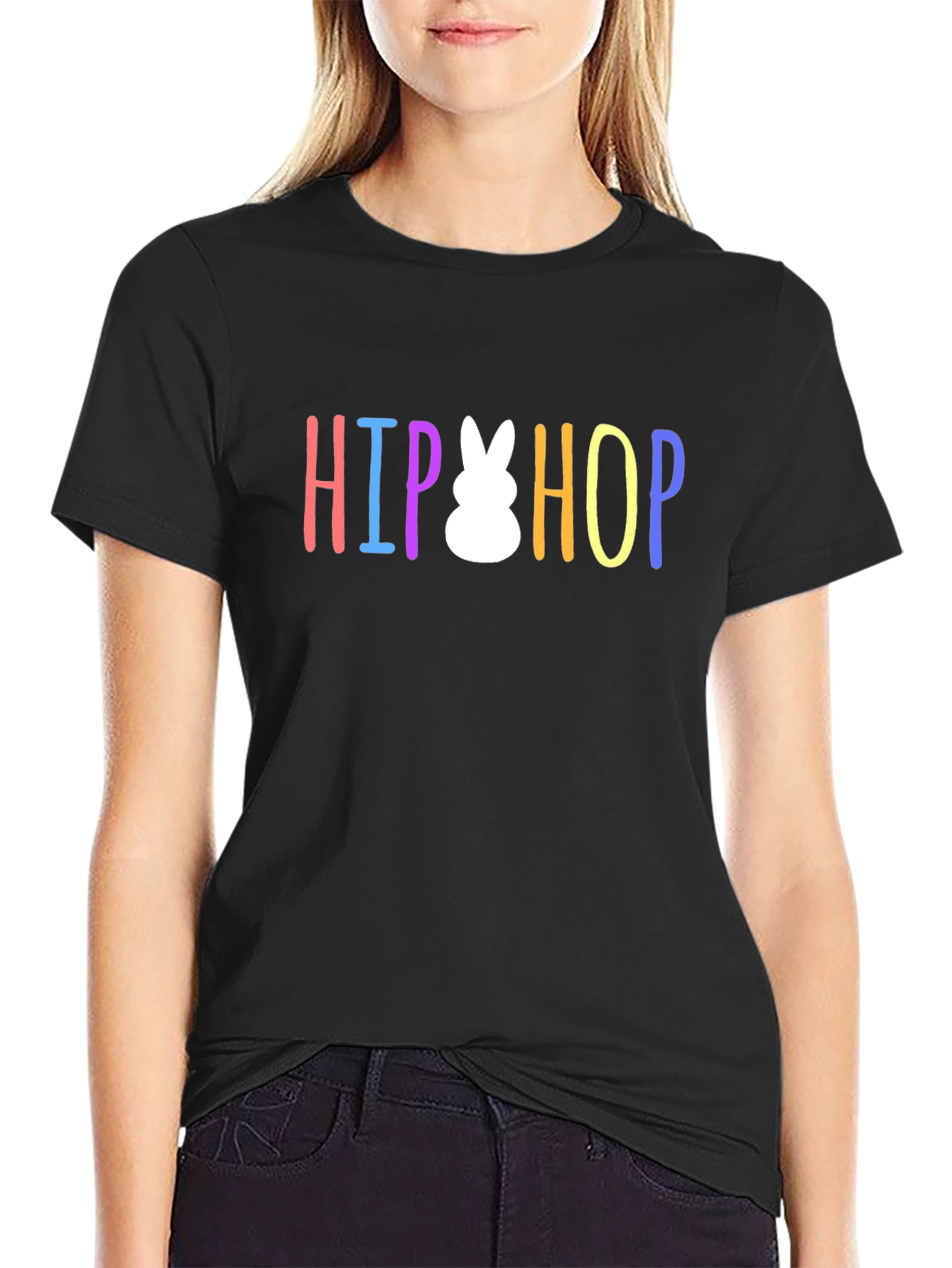 Hip Hop Easter Bunny Graphic T-Shirt - Black
