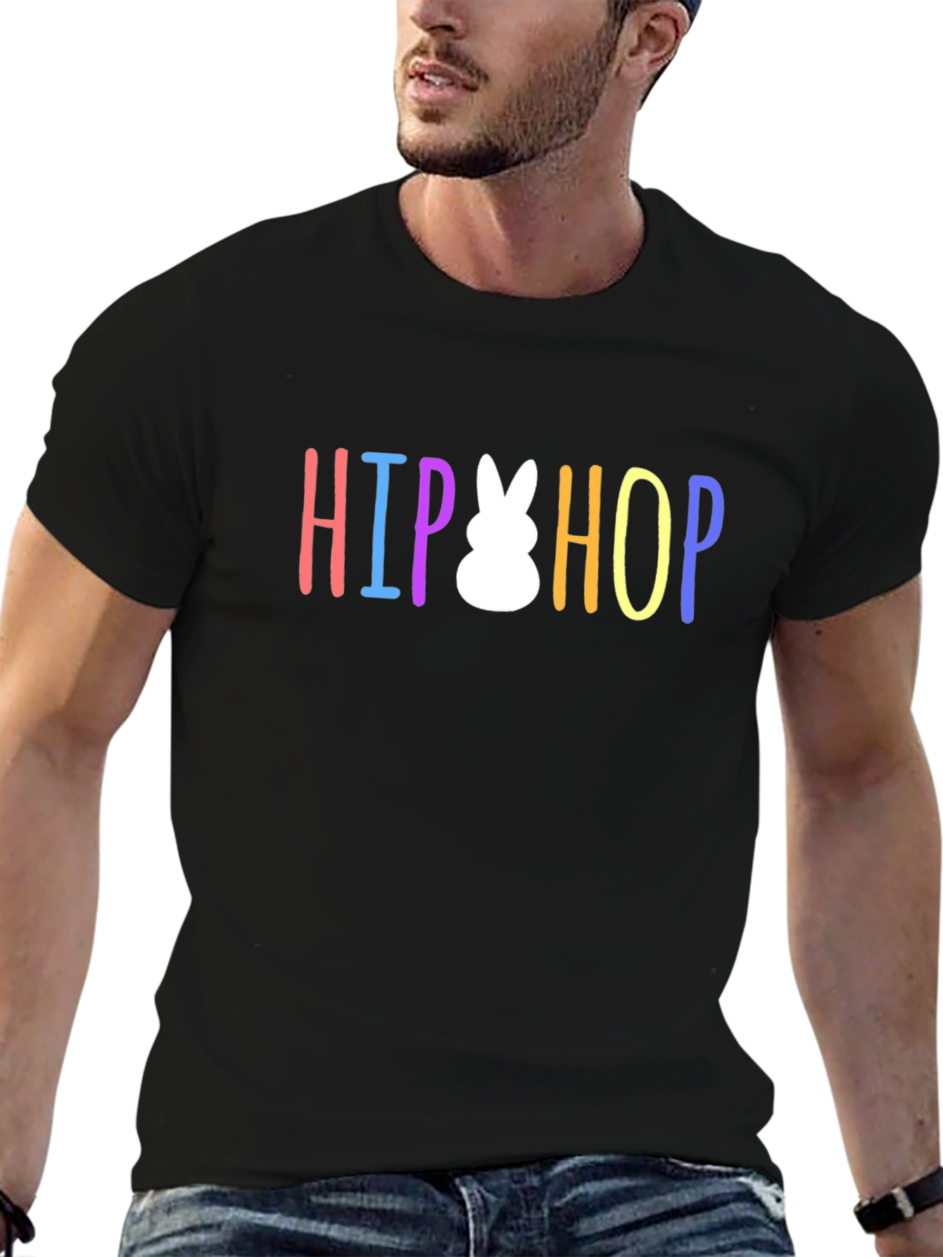 Hip Hop Easter Bunny Graphic T-Shirt - Black