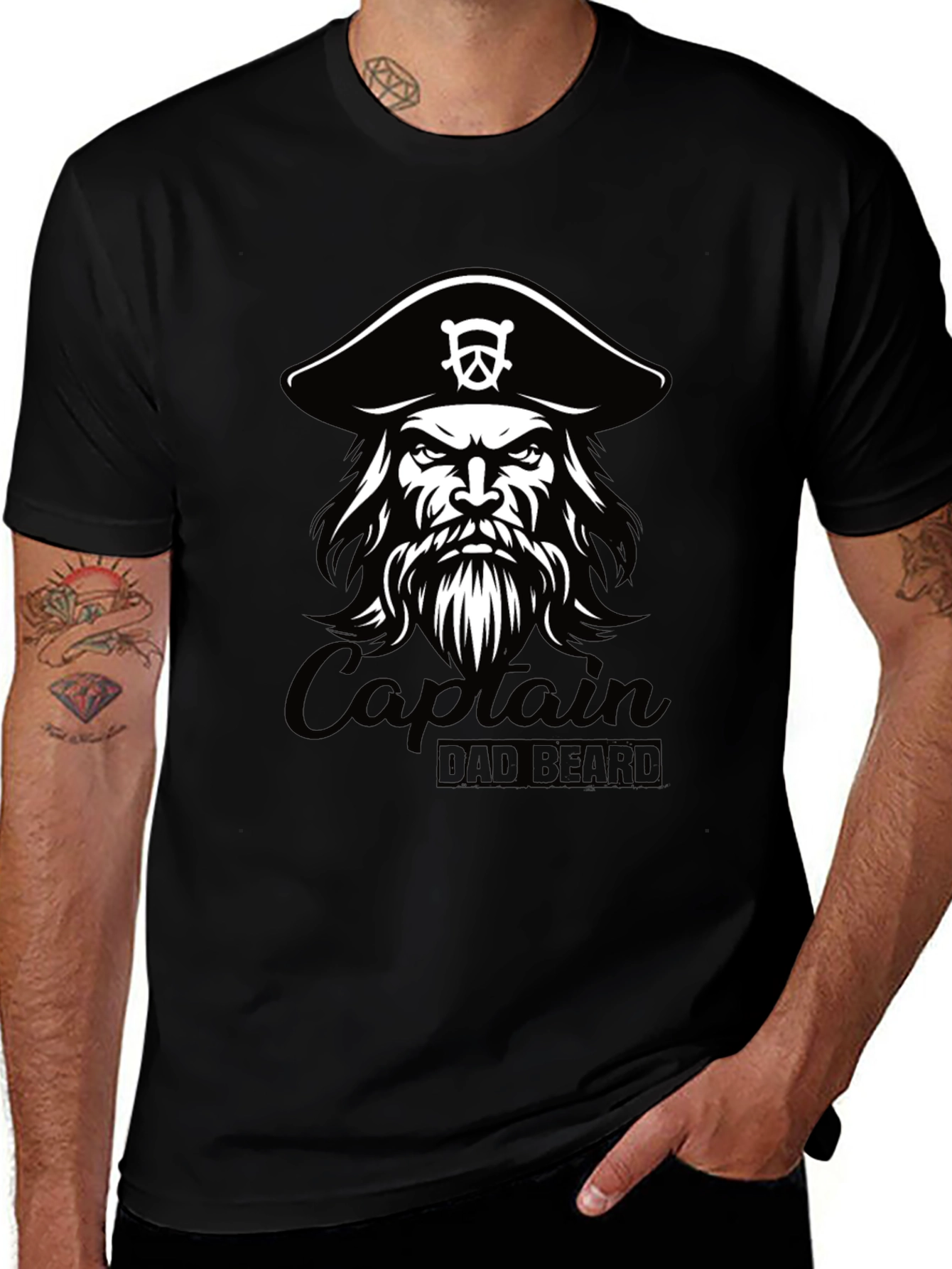Captain Dad Beard Black T-Shirt