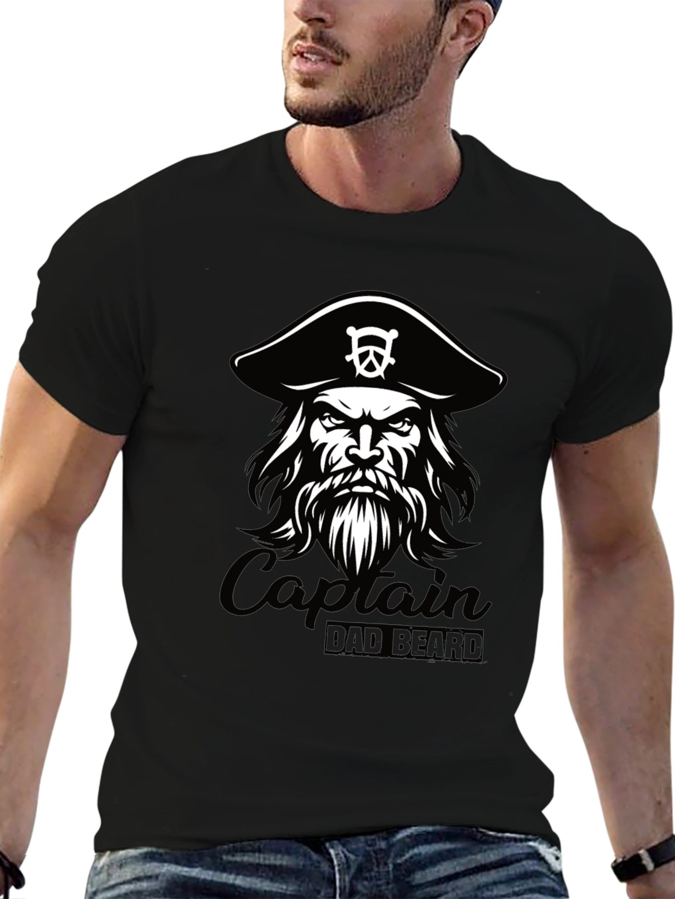Captain Dad Beard Black T-Shirt