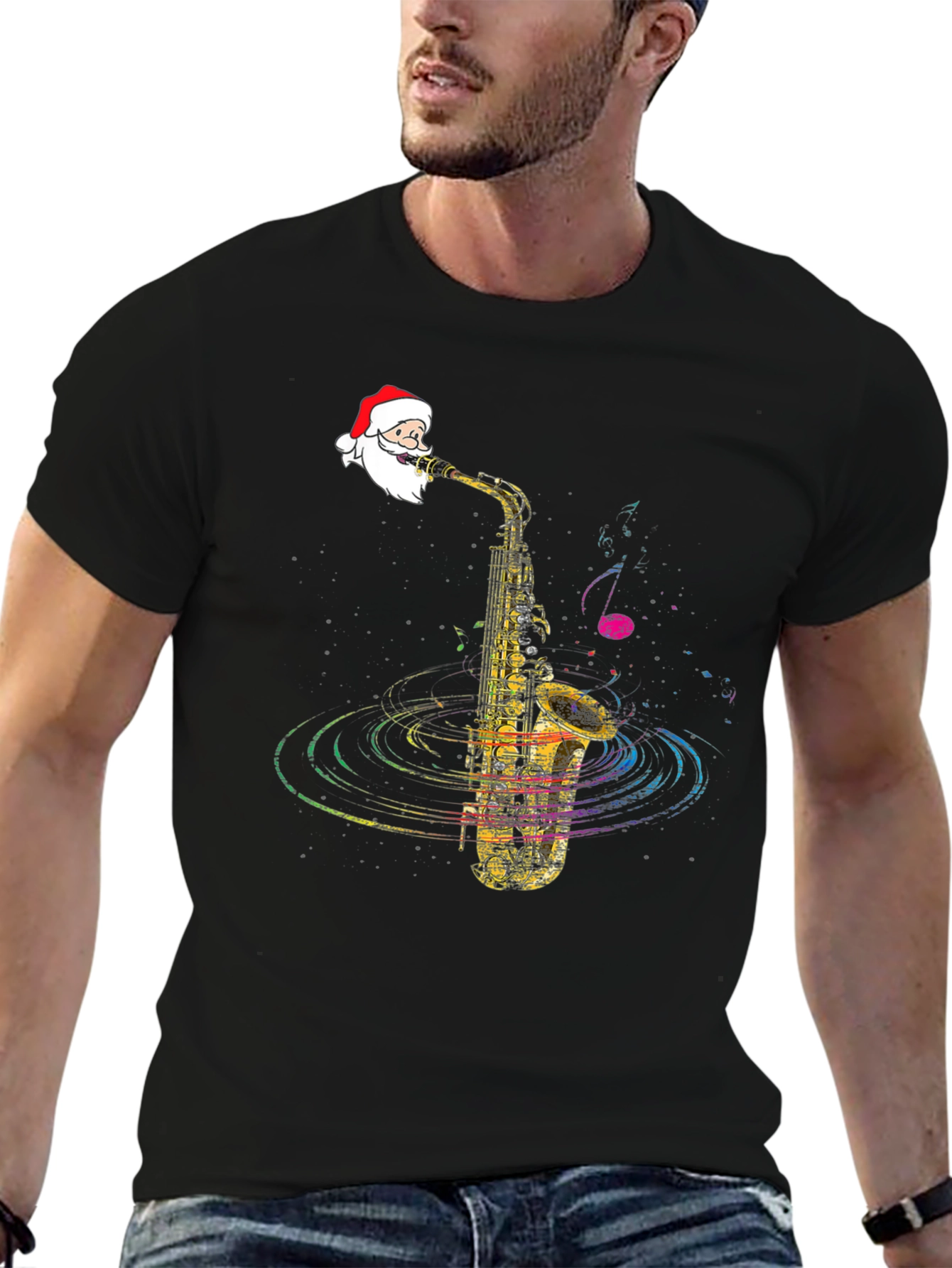 Festive Santa Saxophone Graphic Tee