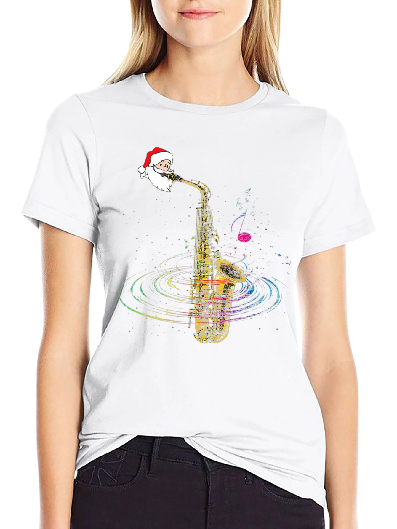 Festive Santa Saxophone Graphic Tee