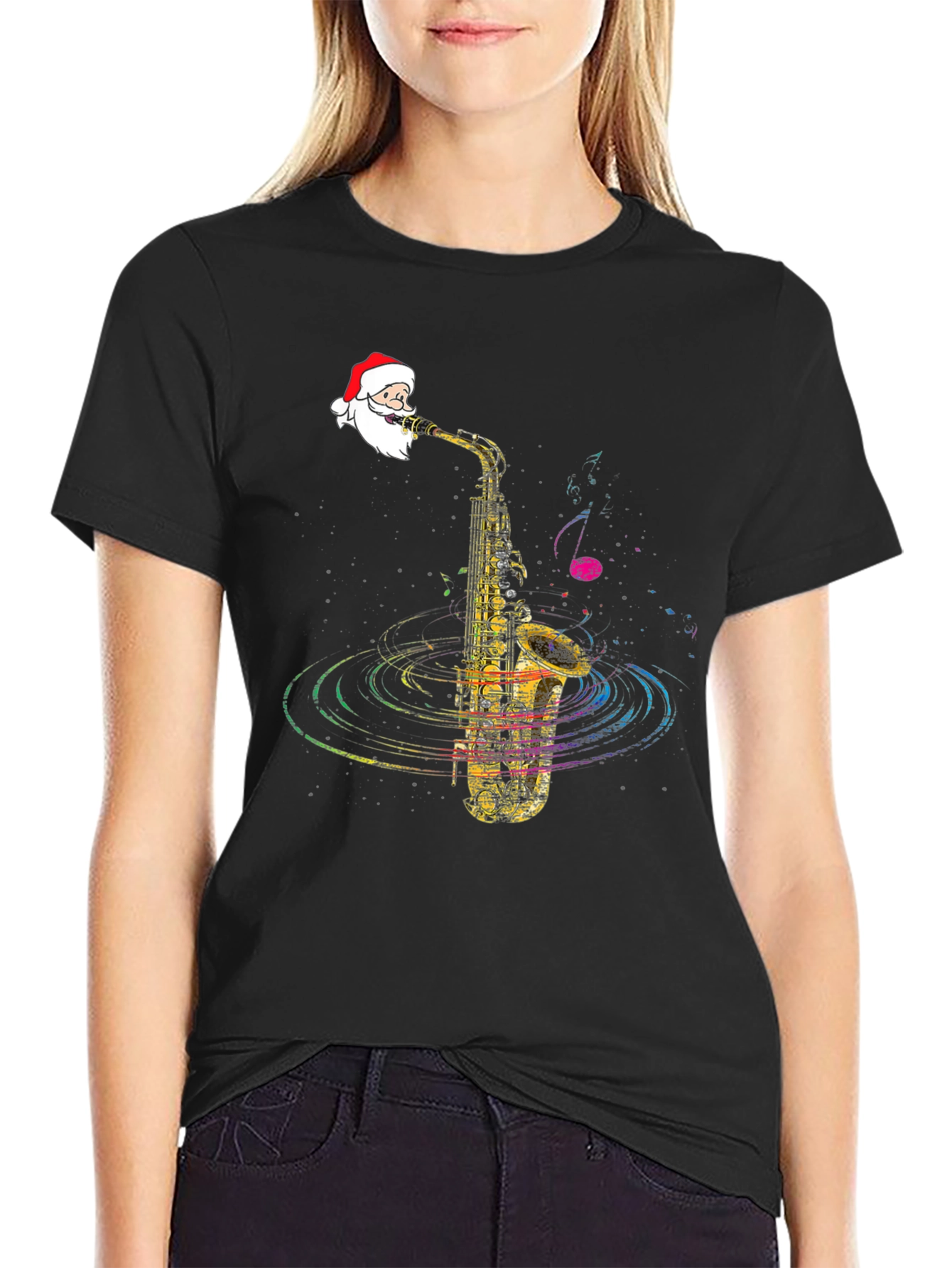 Festive Santa Saxophone Graphic Tee