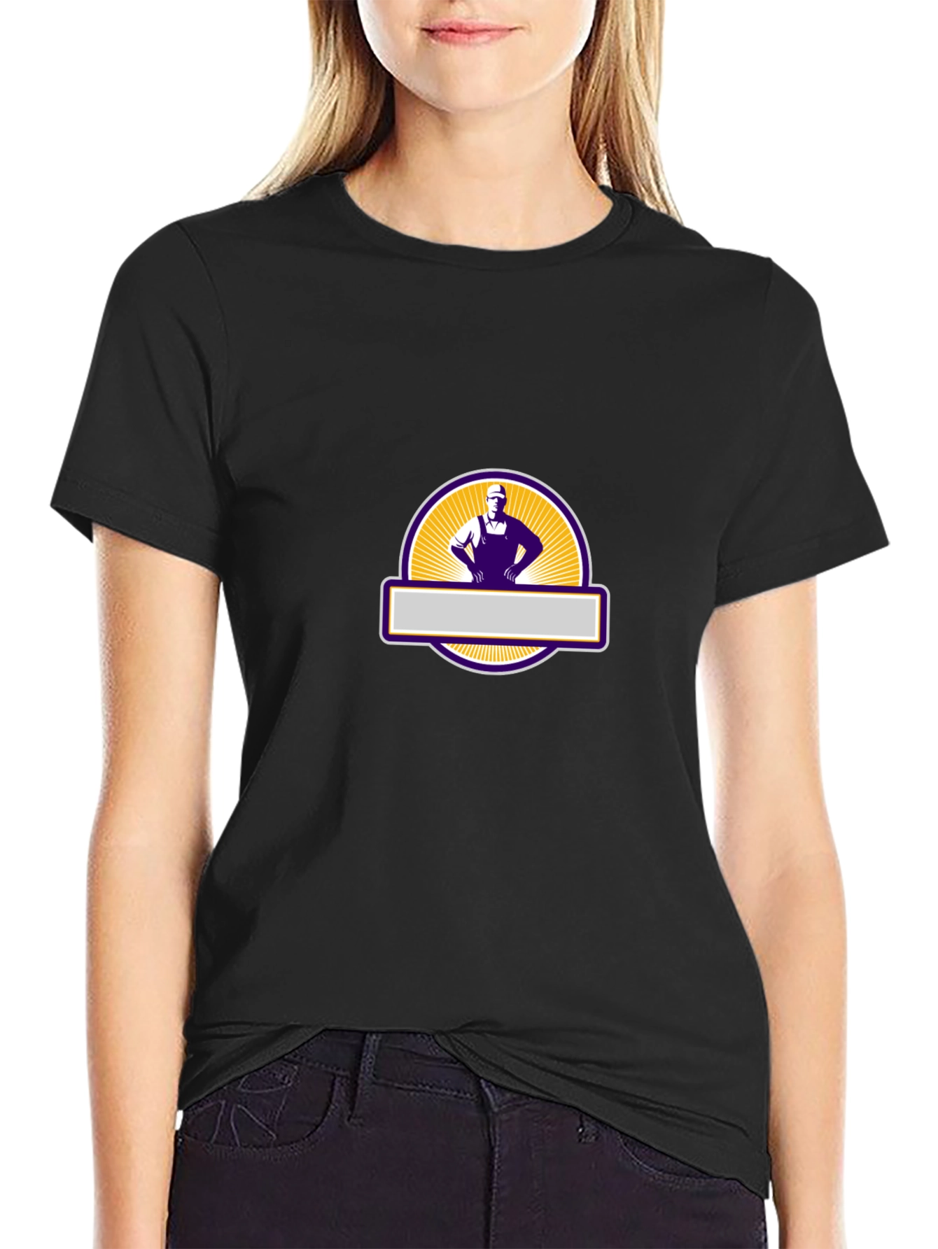 Mens Black Graphic T-Shirt - Retro Worker Design