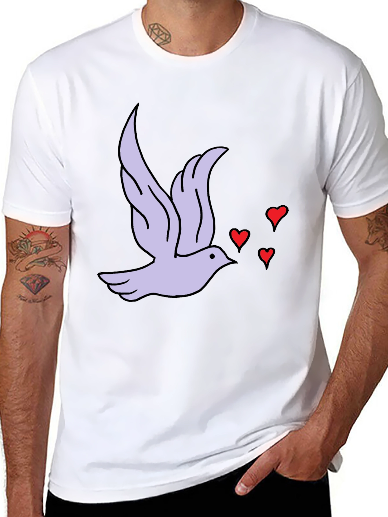 Dove & Hearts Graphic Black T-Shirt