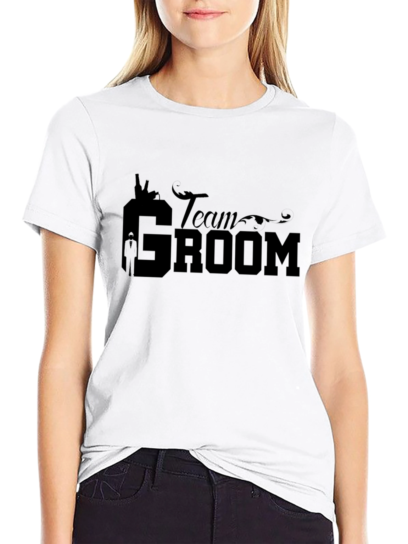 Team Groom Black Graphic T-Shirt