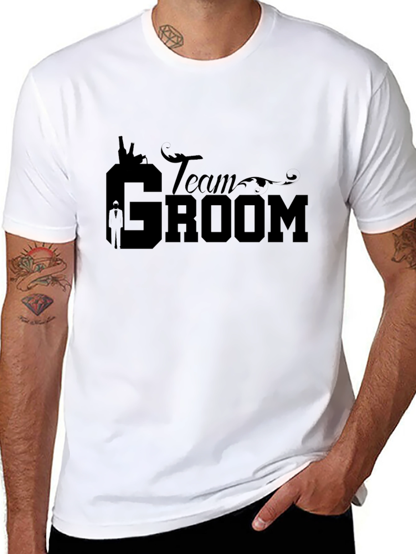 Team Groom Black Graphic T-Shirt