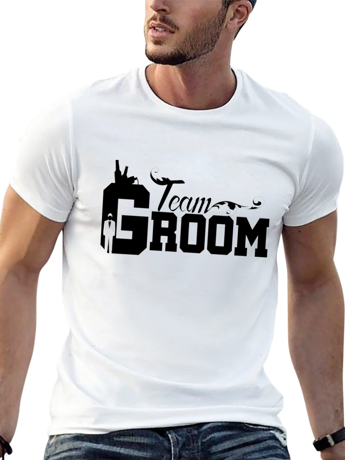 Team Groom Black Graphic T-Shirt