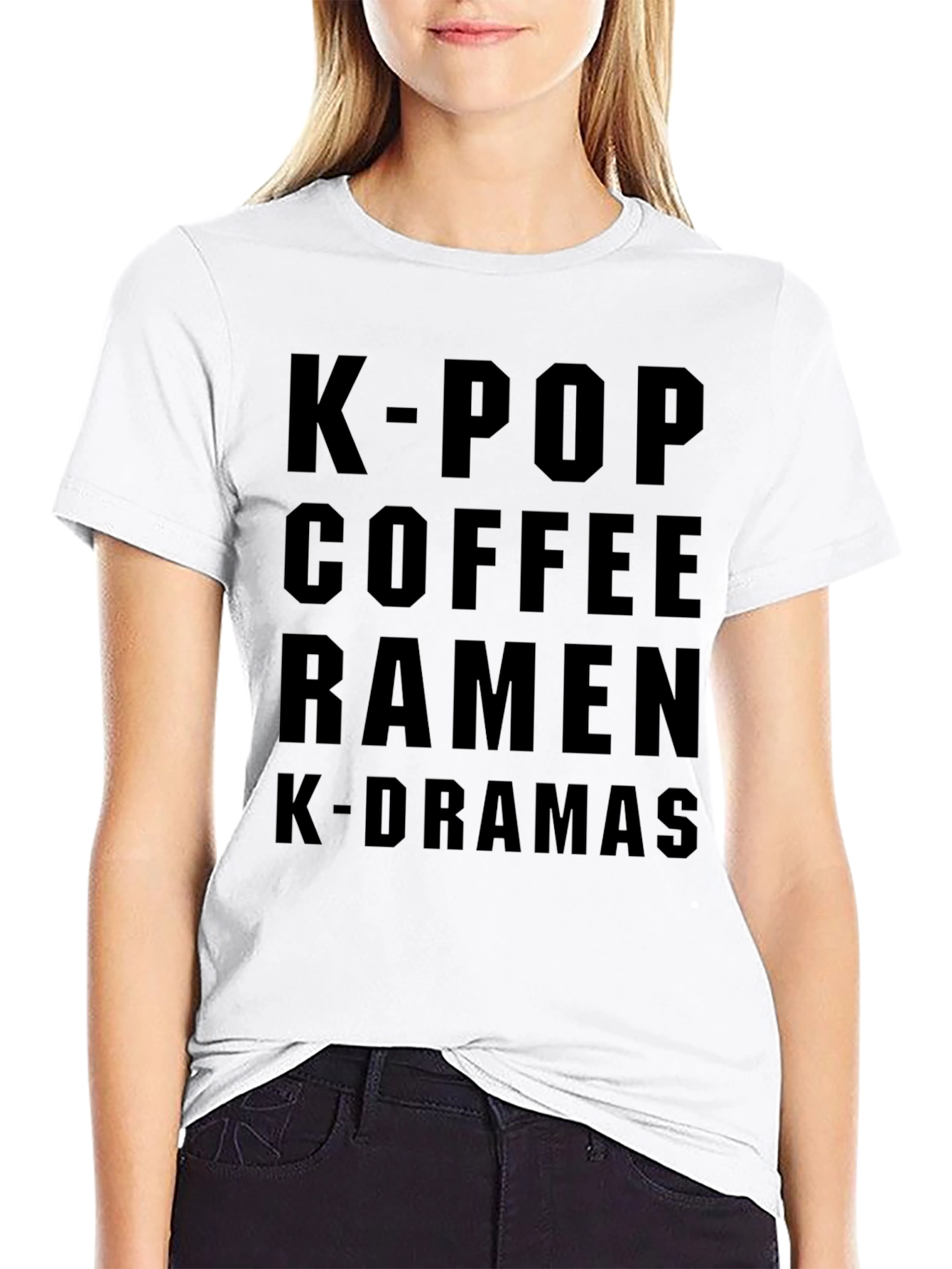 K-Pop Coffee Ramen K-Drama Black Graphic Tee