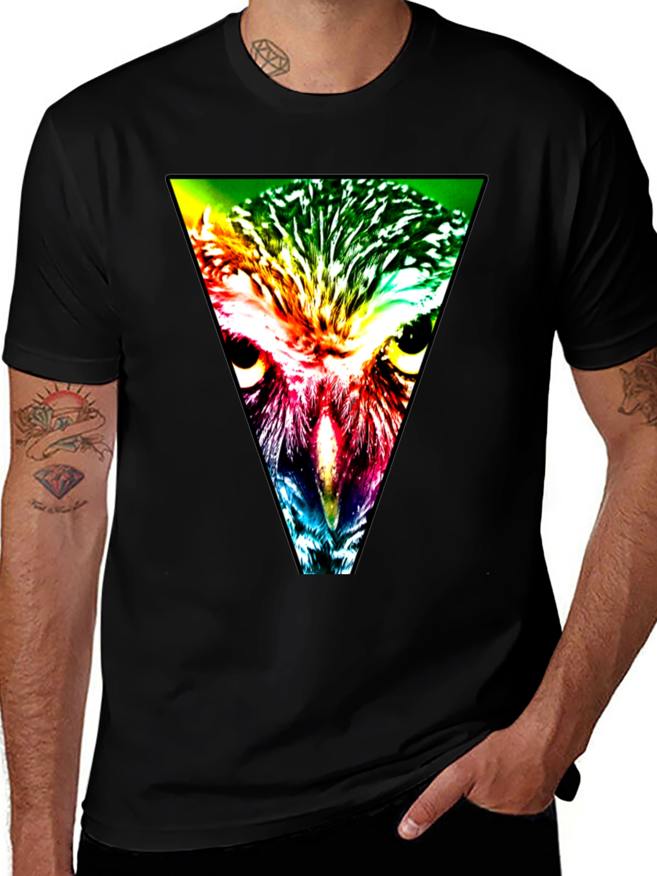 Owl Triangle Graphic Black T-Shirt
