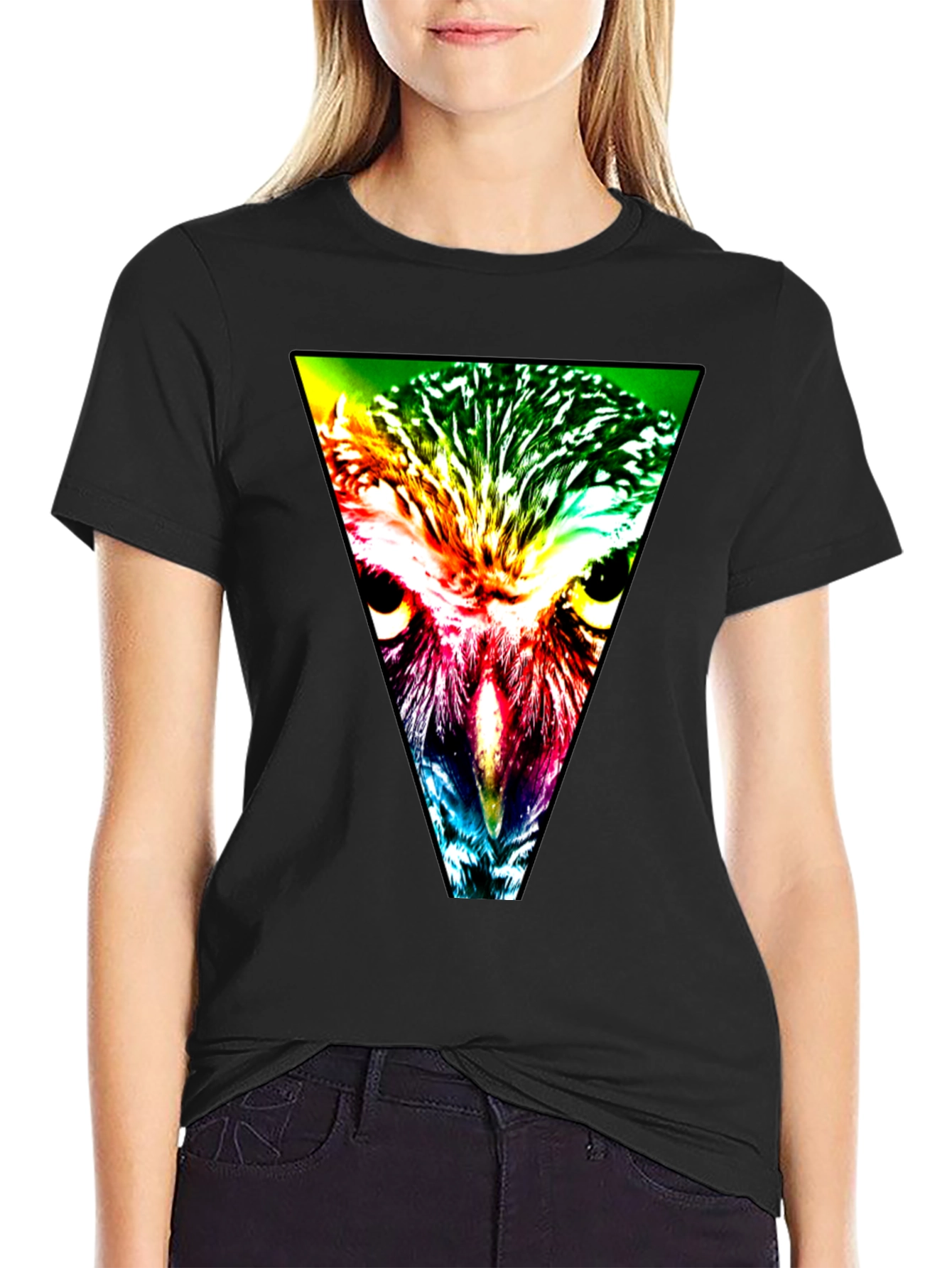 Owl Triangle Graphic Black T-Shirt