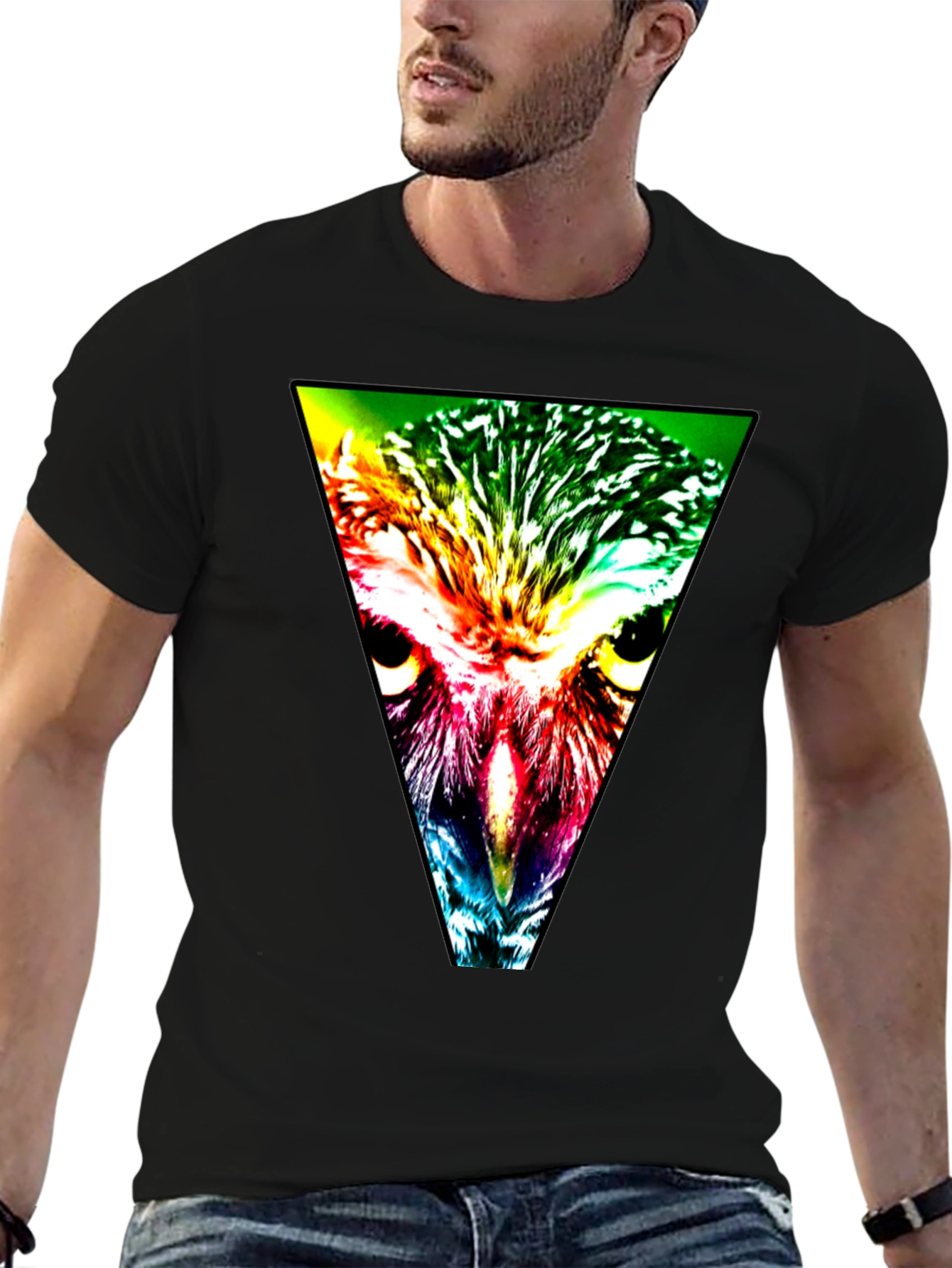 Owl Triangle Graphic Black T-Shirt