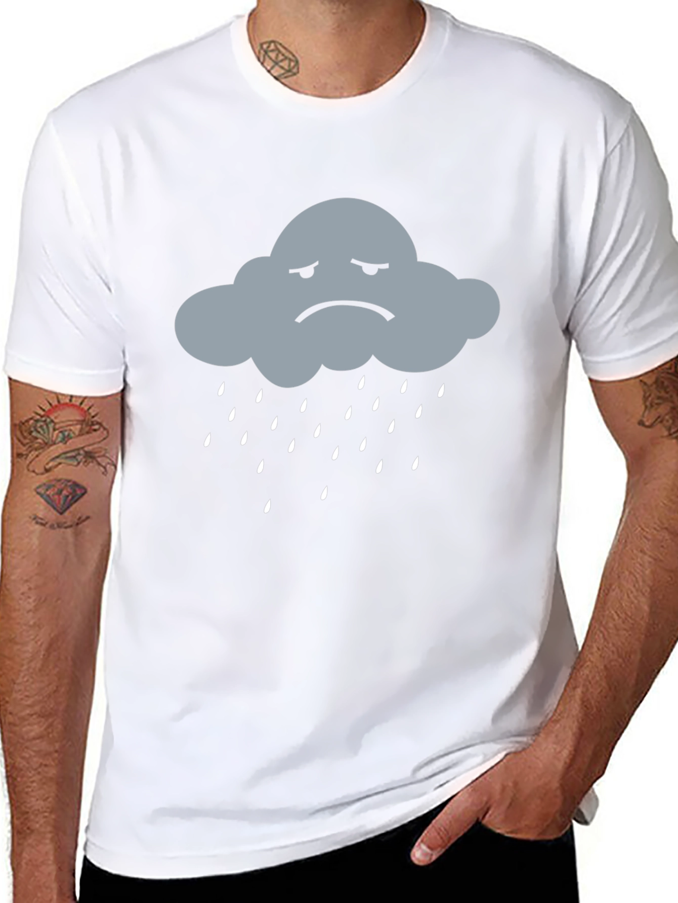 Sad Cloud Rain T-Shirt - Black Cotton Blend Tee