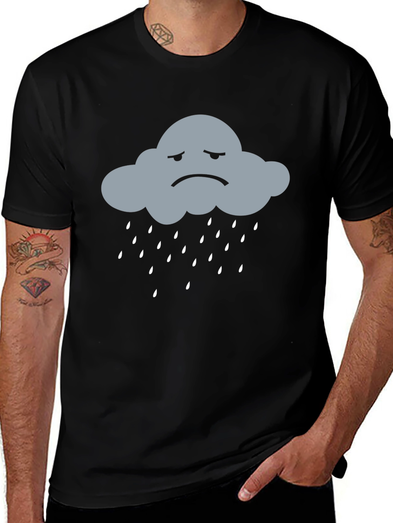 Sad Cloud Rain T-Shirt - Black Cotton Blend Tee