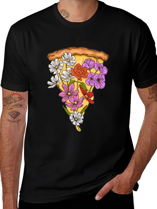 Floral Pizza Slice Graphic Tee - Unique Style