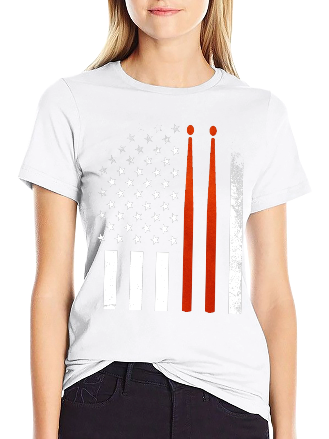 Drum Sticks American Flag Graphic T-Shirt