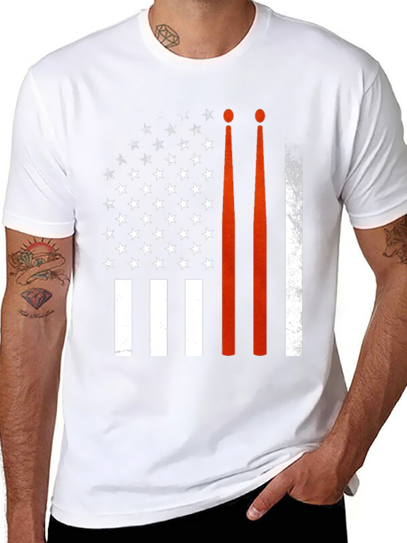 Drum Sticks American Flag Graphic T-Shirt