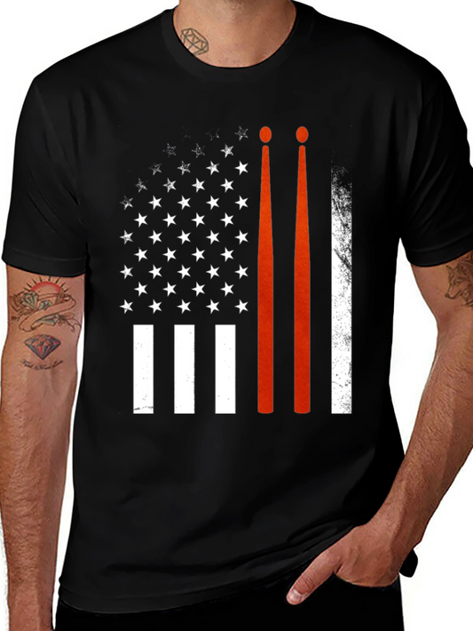 Drum Sticks American Flag Graphic T-Shirt