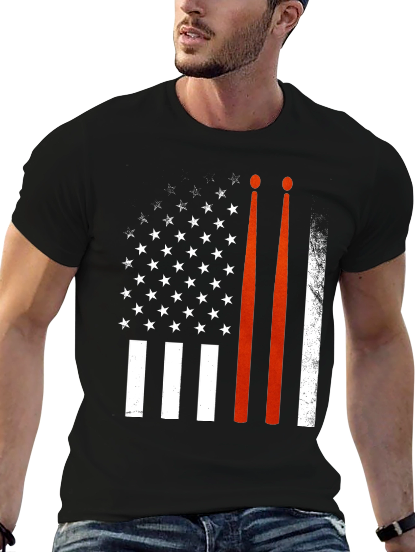 Drum Sticks American Flag Graphic T-Shirt