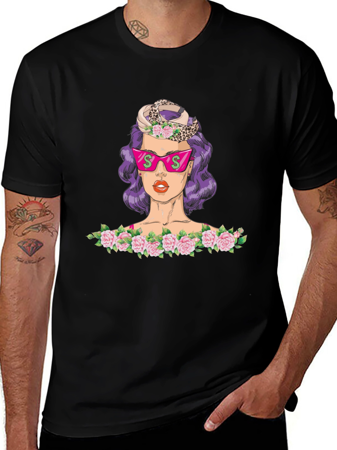 Black T-Shirt with Funky Pop Art Design