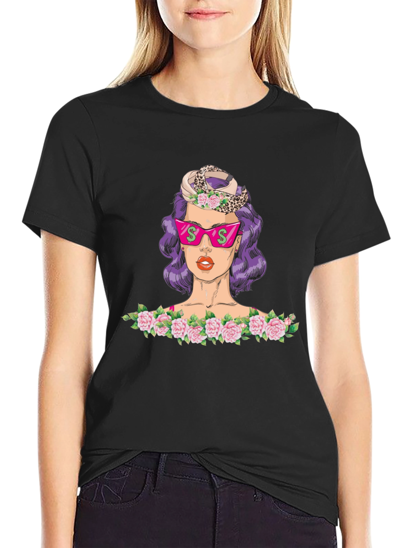 Black T-Shirt with Funky Pop Art Design