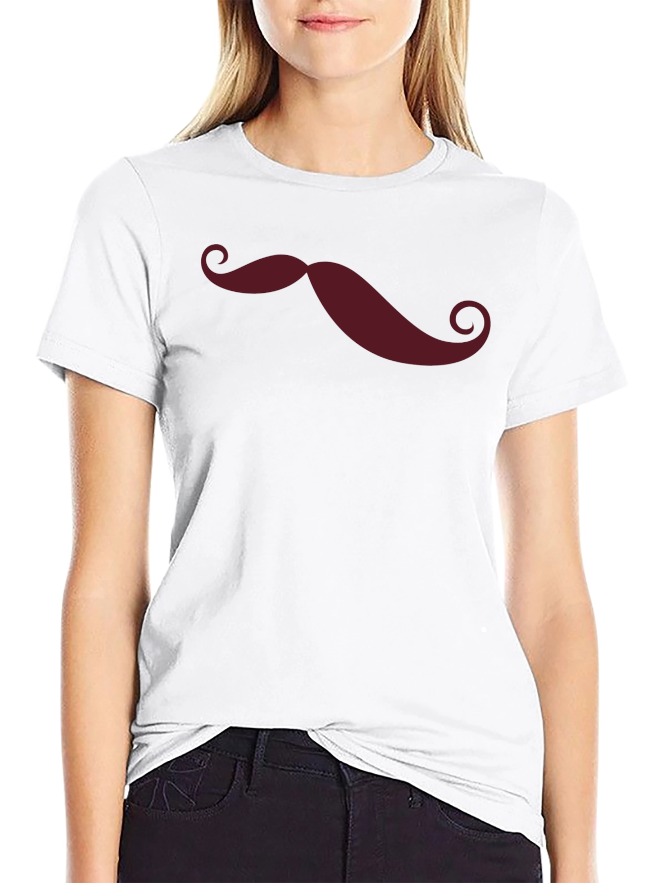 Mustache Graphic Print Crew Neck Tee