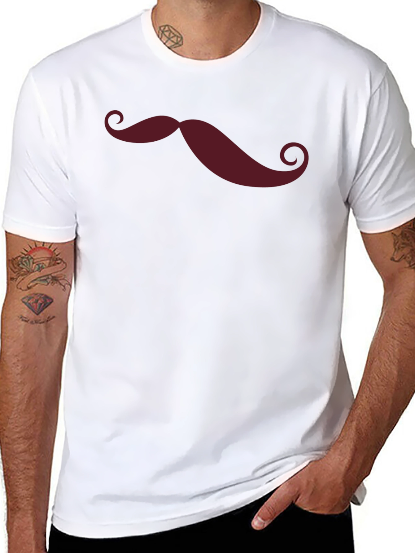 Mustache Graphic Print Crew Neck Tee