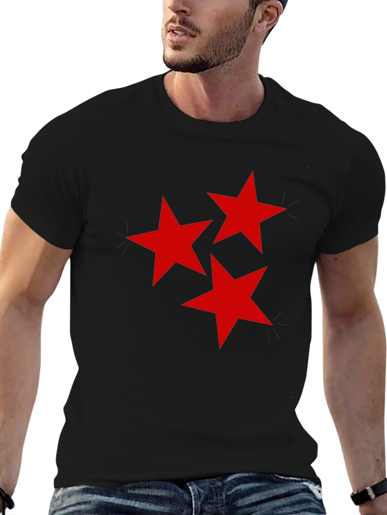 Red Star Design Black T-Shirt