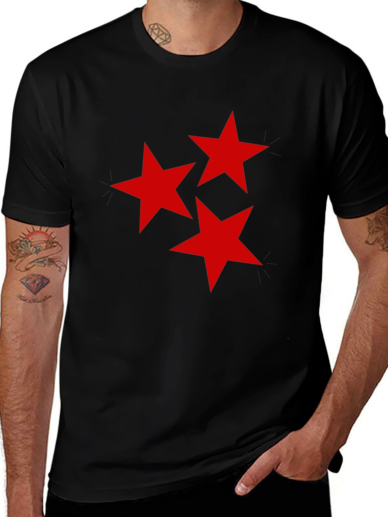 Red Star Design Black T-Shirt