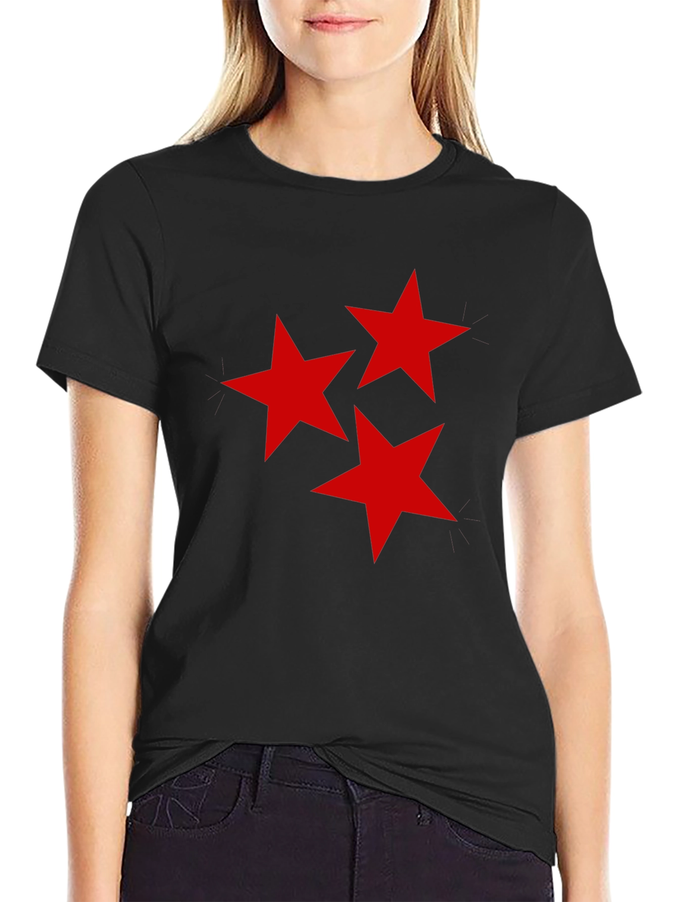 Red Star Design Black T-Shirt