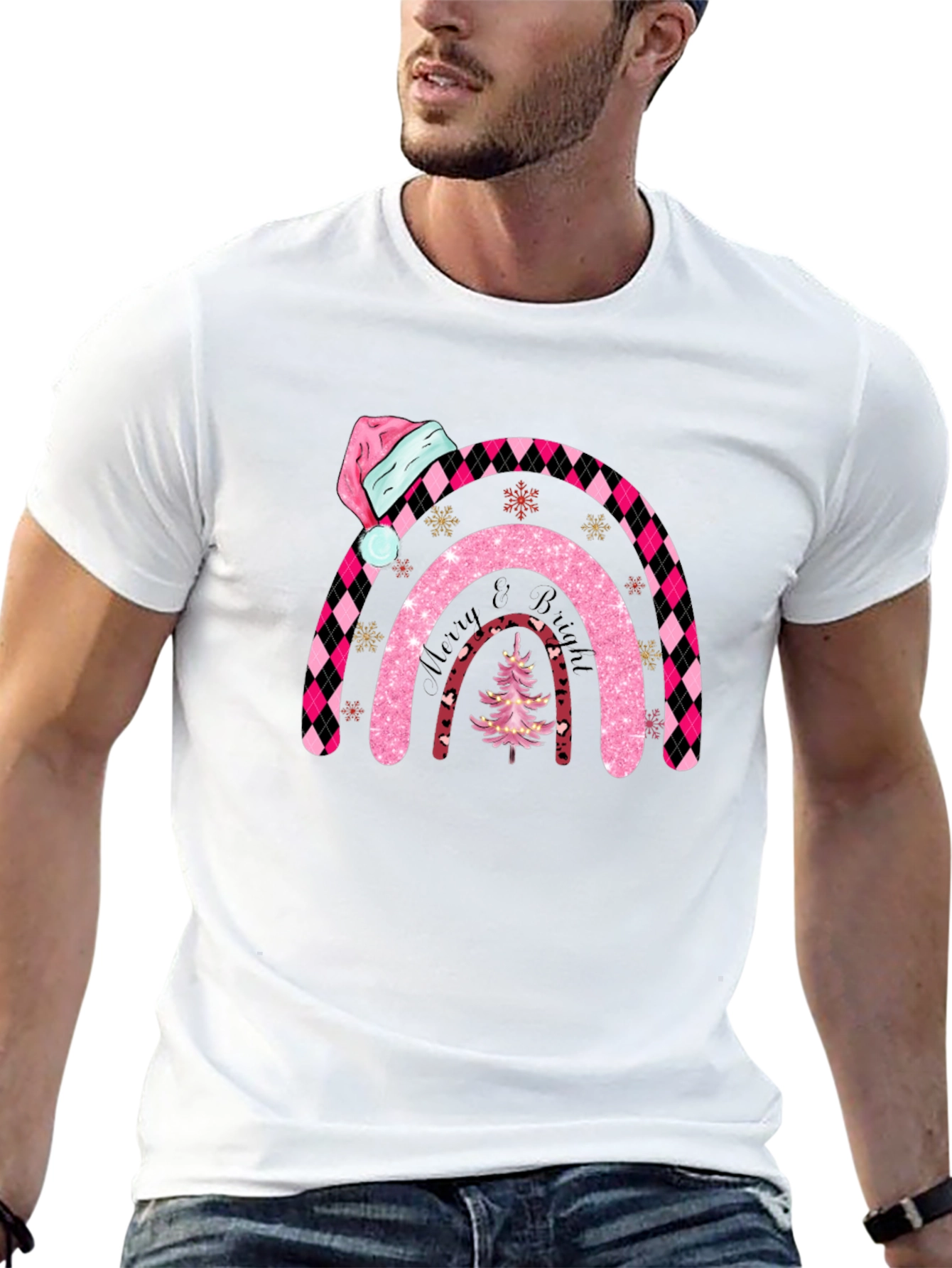 Merry & Bright Christmas Rainbow Tee