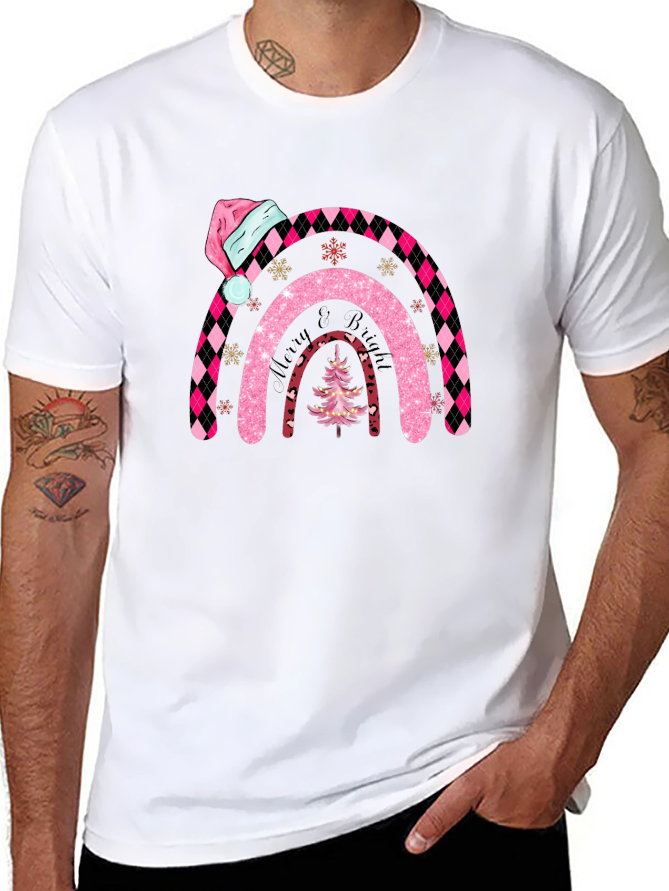 Merry & Bright Christmas Rainbow Tee