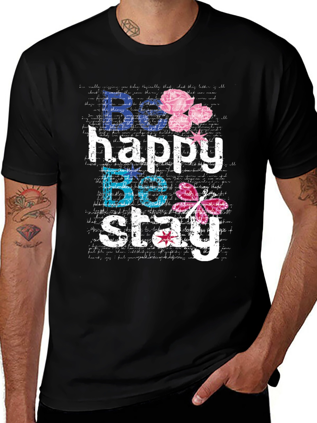 Be Happy Be Stay Black Graphic T-Shirt