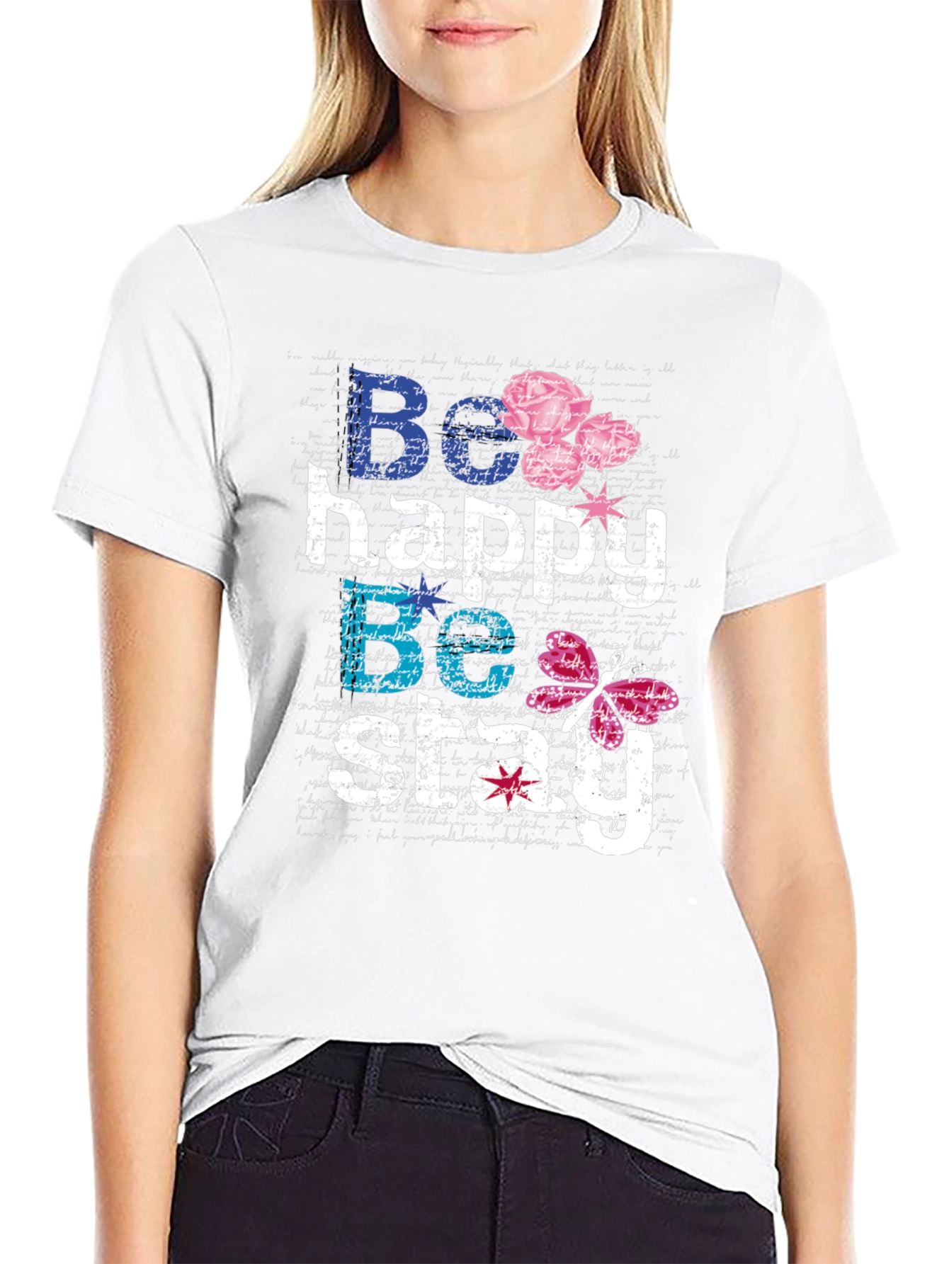 Be Happy Be Stay Black Graphic T-Shirt